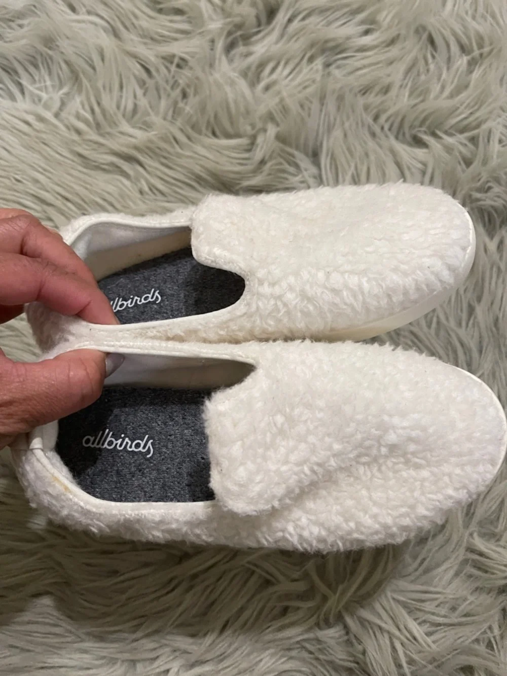 allbirds Kids White Fuzzy Slip-On Shoes